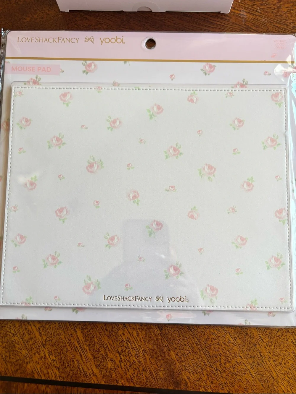 LoveShackFancy x Yoobi Floral Mouse Pad & Stapler Set - White with Pink Roses